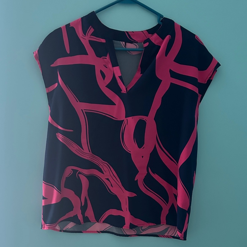 SHEIN Black and Pink Abstract Blouse